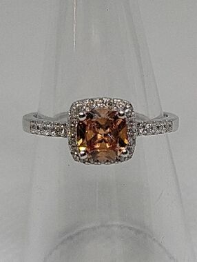 Orange Morganite Center Stone with Pavé Halo